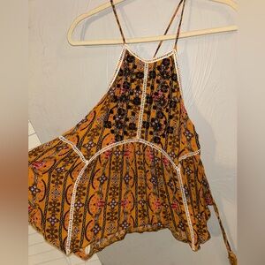 Orange and floral tank top with ties
